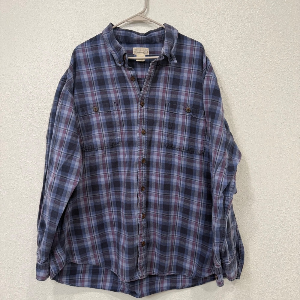 Duluth Trading Co Mens 3XL Tall Blue Purple Plaid Free Swingin Flannel Shirt
